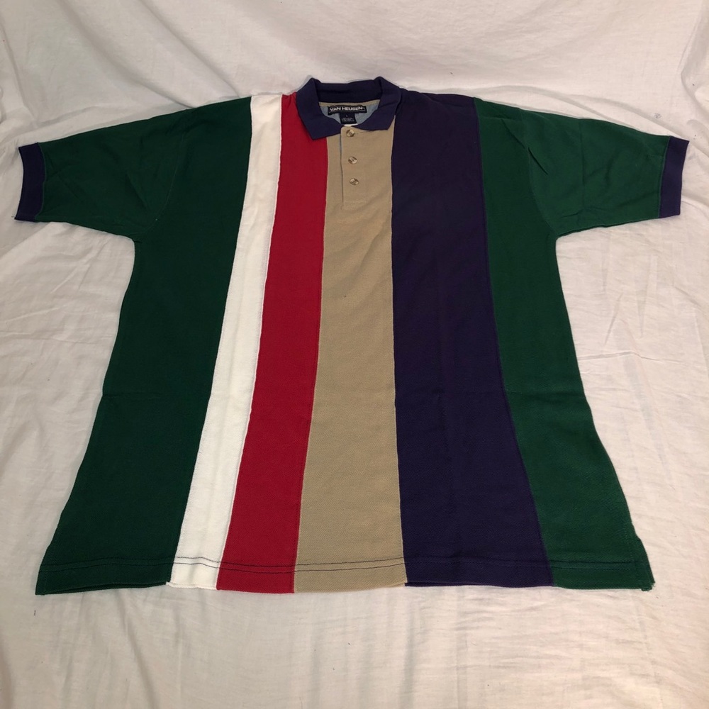 NWT VINTAGE Men's Van Heusen Striped Short Sleeve Polo Shirt Large Multicolor - Picture 1 of 6